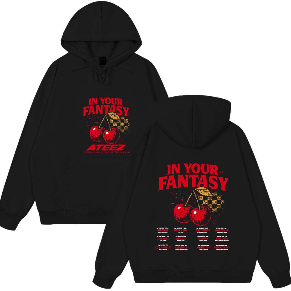Ateez 2025 World Tour in Your Fantasy Tour Cherry Vintage Tops Korean Kpop Fashion Hoodies Men's Women Hoody Vintage Style Wears