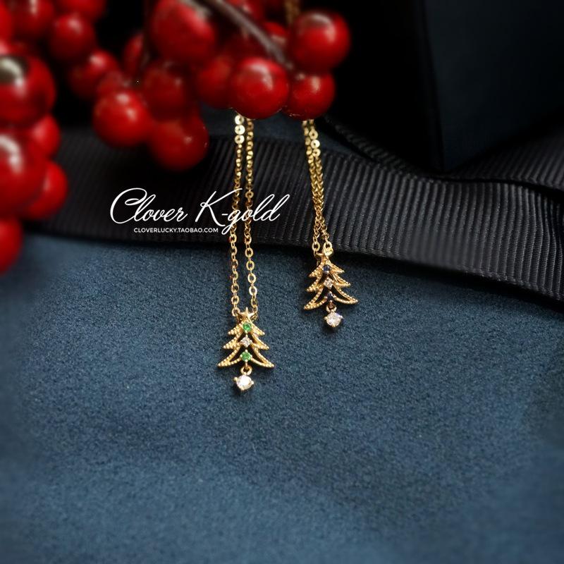 Merry Christmas 14K Gold-Plated S925 Silver Christmas Tree Necklace - Elegant Gift for Women Gold + Green Gem