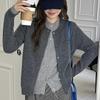 Women's College Style Wool Cardigan - Round Neck, Color Block, Fake Two-Piece Design for Autumn/Winter.