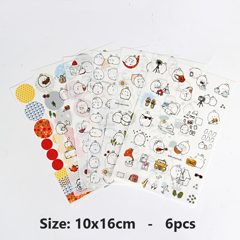 5pcs/6pcs Cute Cartoon Rabbit Animals Sticker PVC Diary Sticker Scrapbook Decoration Stationery Stickers for Cup Mobile Phone
