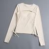 Womens Long Sleeve Yoga Top Sexy Cutout Drawstring Tight Fitness Training Sportswear