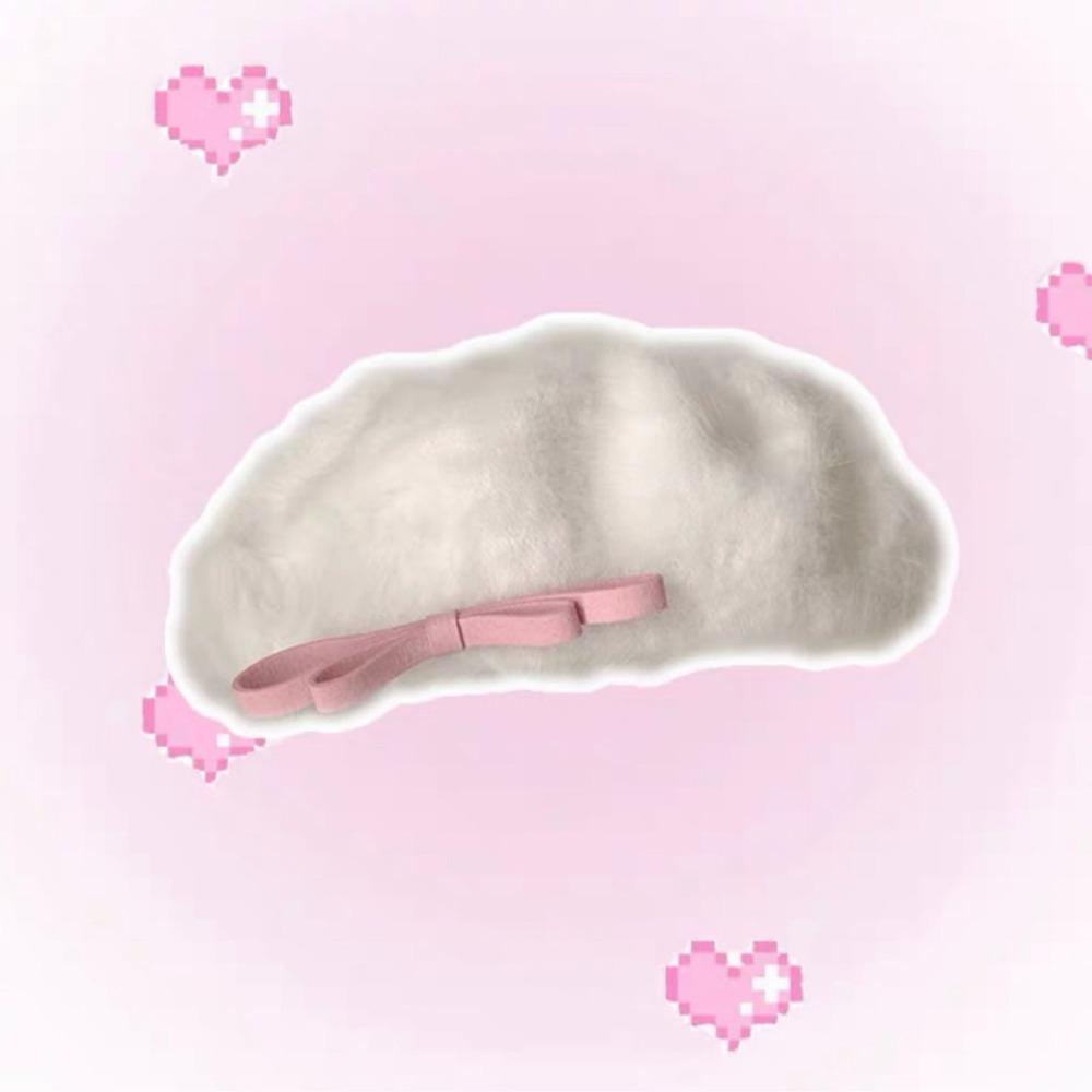 Women’s Hat Bowknot Plush Beret - Cute Painter Hat for Autumn and Winter