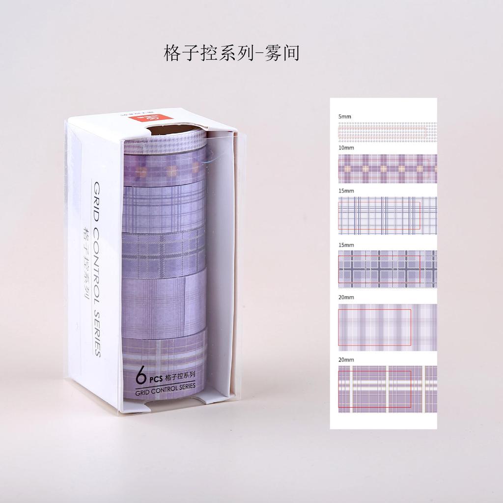 6 Rulo/ Kutu Kafes Serisi Washi Bant Seti Basit Izgara Moda El Hesabı Malzeme Çıkartmaları Maskeleme Bandı Günlük Malzemeleri