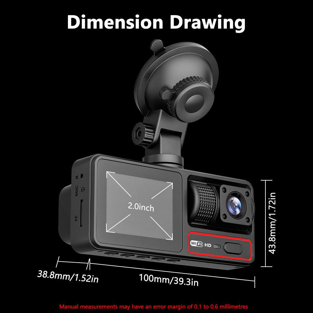 1080P HD Triple-Lens Dash Cam with WiFi and Night Vision
