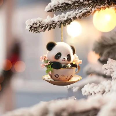 2D Acrylic Car Pendant Cute Panda Swing Auto Rearview Mirror Hanging Ornaments Cartoon Decor Auto Accessories