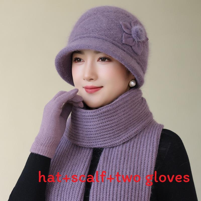 

Knitted Elderly Hat With Double Layer Warmth For Seniors Winter Use фіолетовий