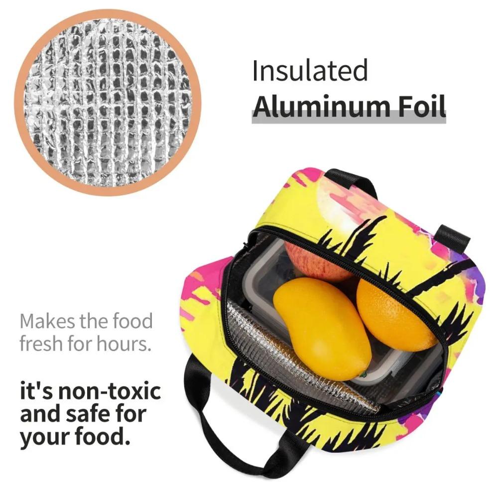Summer Beach Sunset Palm Tree Design Insulated Lunch Bag for Women Kids Portable Food Boxes Thermal Lunch Box Tote