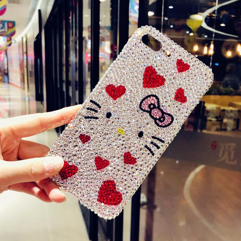 Cute KT Cat Full Diamond, Suitable for Apple 17ProMax Mobile Phone Case, Apple 16 Love Flash Diamond 15 Protective Case, Women's Model.