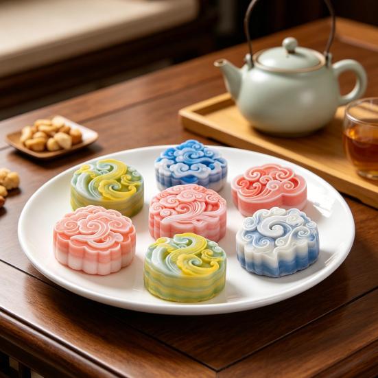Auspicious Cloud Mooncake Silicone Mold for Peach Mountain Mooncake Mung Bean Cake Chinese Dessert Mold Japanese Wagashi Chocolate Baking Tool