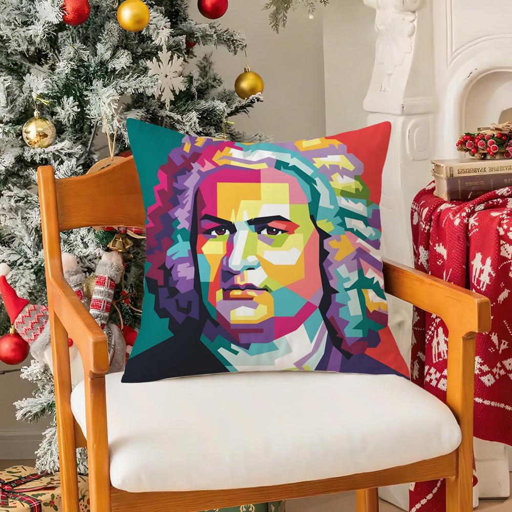 Classical Johann Sebastian Bach Pillow Case Silky Short Plush with Invisible Zipper Dustproof Sofa Cushion Cover for Home Decor