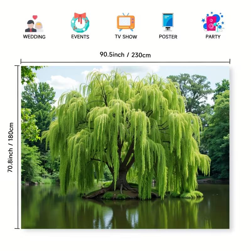 

2D Weeping Willow Tree Lake Backdrop, Nature Scenery Background for Wedding and Outdoor Events 47.2x31.5inch/120*80cm