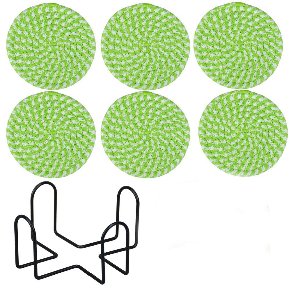 6Pcs Heat-resistant Woven Round  Coaster Set with Holder Tableware Mat Cup Coaster  Household