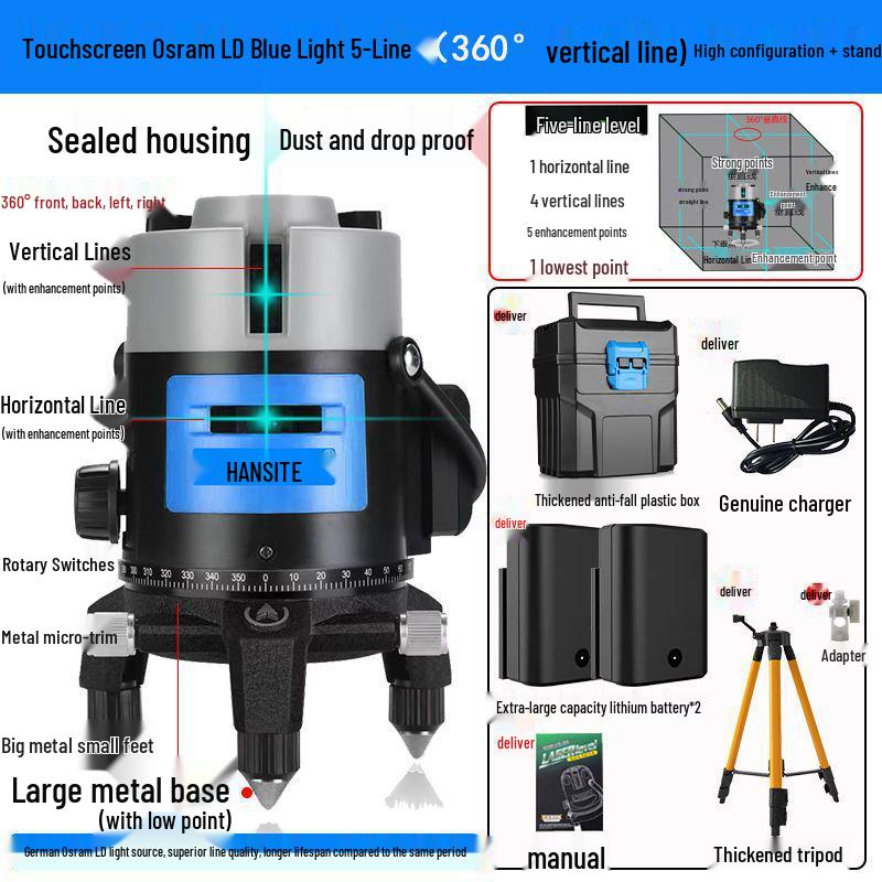 High-Precision Infrared Laser Level: 2 & 5-Line, Automatic, Indoor/Outdoor, Green & Blue Light