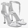 Fashion 2025 Summer New Water Diamond High Heels with Fine Heels and Sexy One Leg Strap, Open toed Square Head Sandals