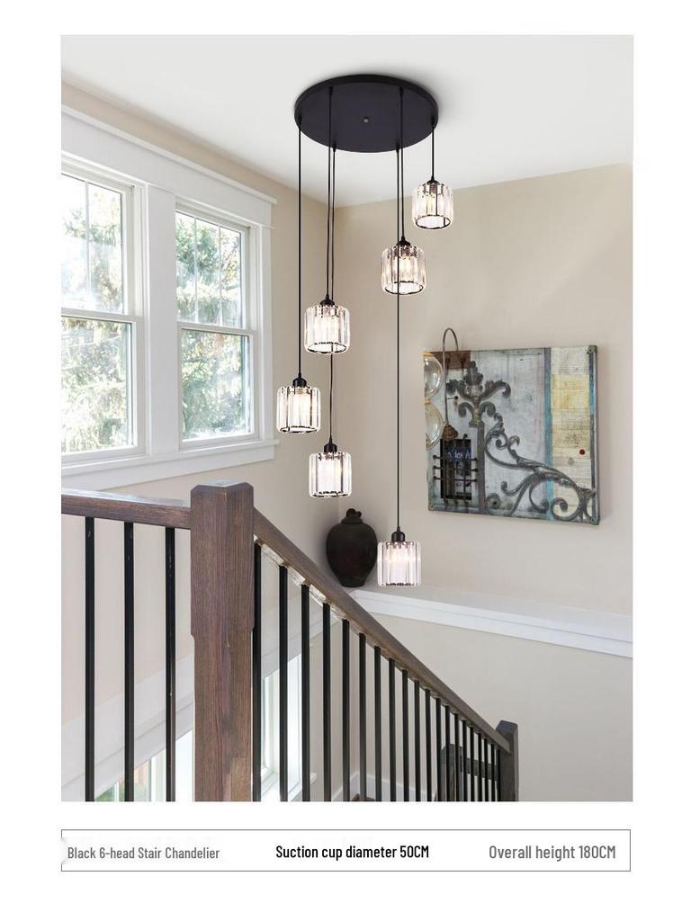 Crystal Stairway Chandelier for Duplex Loft and Villa Living Rooms