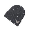 Solid Color Crystal Pearl Bow Beanie Warm Pullover Hat Fashion Knit Hat  Outdoor