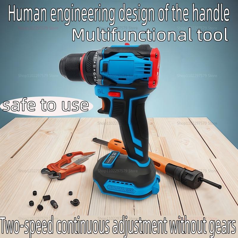 10mm Brushless Cordless Electric Impact Drill Driver 2-Speed Power Tool for Home Renovation Construction 18V Battery No Battery