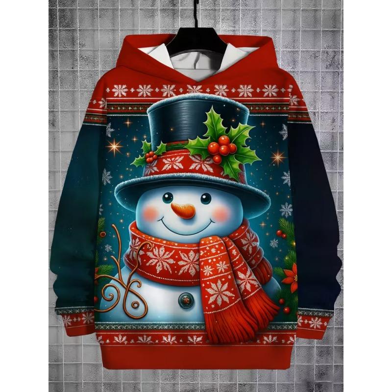 Merry Christmas Sweatshirts Pullover Children's Hoodie Cartoon Santa Claus Graphic Hoody Snowman Sweatshirts Unisex Y2k Top