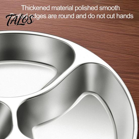 Easy Clean Corrosion Resistant Dinnerware Stainless Steel Divided Platter, 4-grid Metal Dinner Tray, Portion Control Reusable Plate for Family