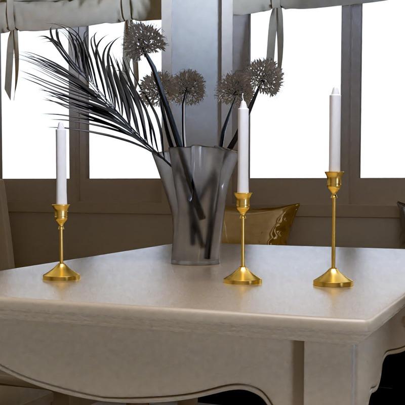 Set of 3 Vintage Elegant Metal and Aluminum Tabletop Candle Holders, Suitable for Wedding Anniversary, Home and Hotel Decoration