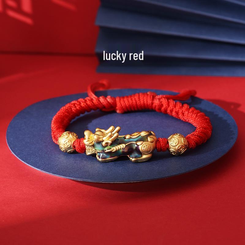 Dragon Knot Sterling Silver Color-Changing Pixiu Bracelet - Men's Woven Rope Pikachu Gift for Boyfriend