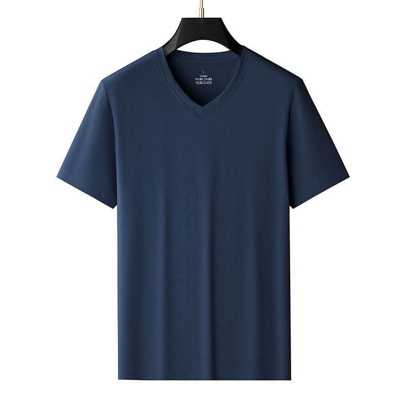 Men's Short Sleeved T-shirt, Summer Ice Silk V-neck Casual Cool T-shirt, Solid Color Top, Thin and Plus Size