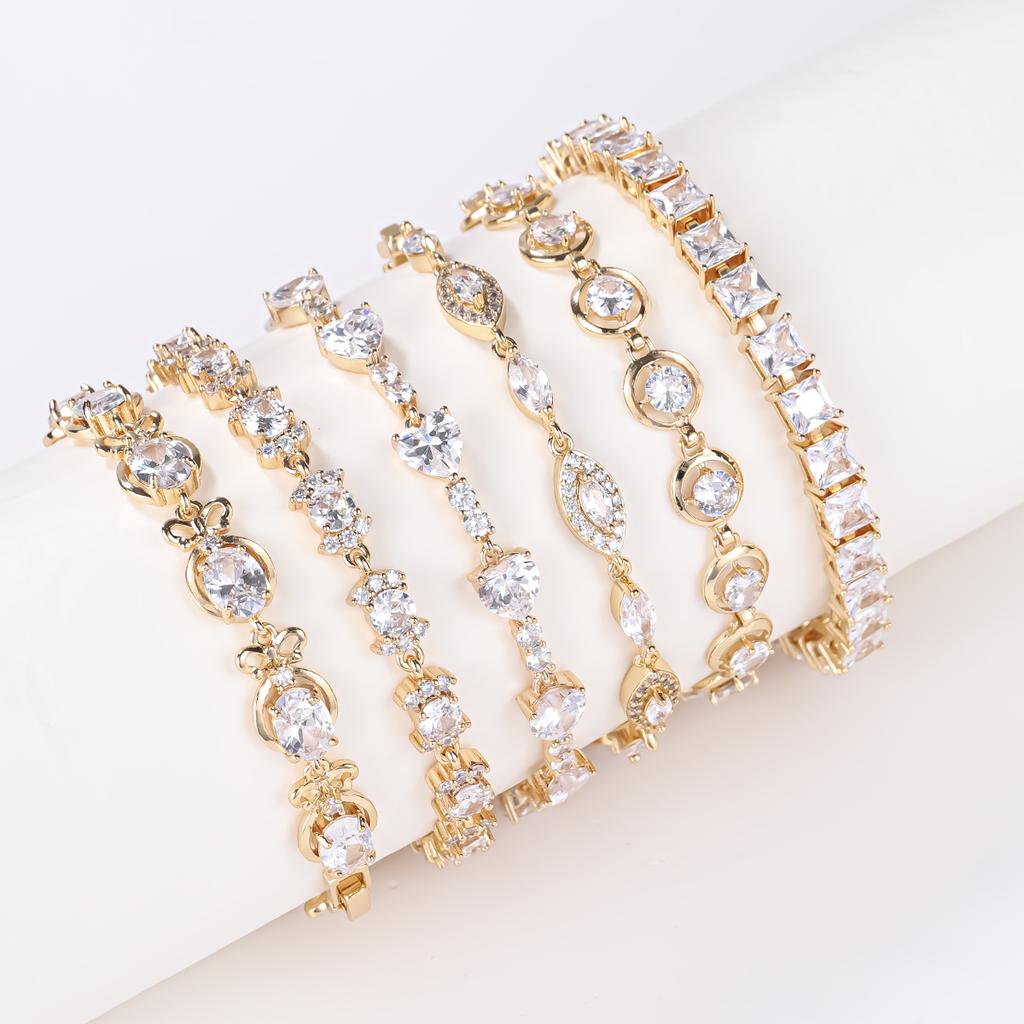 18K De Oro Gold Plated Cubic Zirconia Copper Pro Mayor Pulsera De Mujer Fashion Jewelry Custom Diamond Women Bracelet