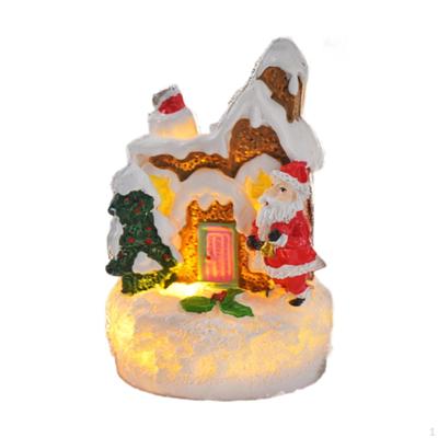 Adorno de escritorio con forma de casa luminosa navideña, escena de nieve en miniatura, Papá Noel