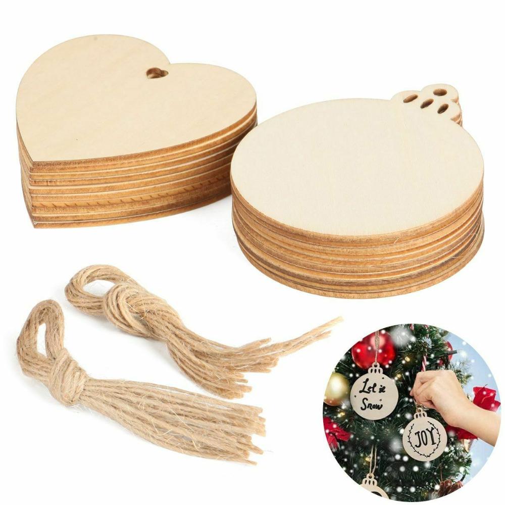 Heart Pattern Wooden Ornaments Wooden Discs Wood Slices DIY Craft Christmas Ornaments Hang Decor