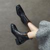 Fashion 2024 Autumn Women Boots Square Toe Chunky Heels Women Shoes Winter Ankle Boots Chelsea Genuine Leather Pleated Modern Boots