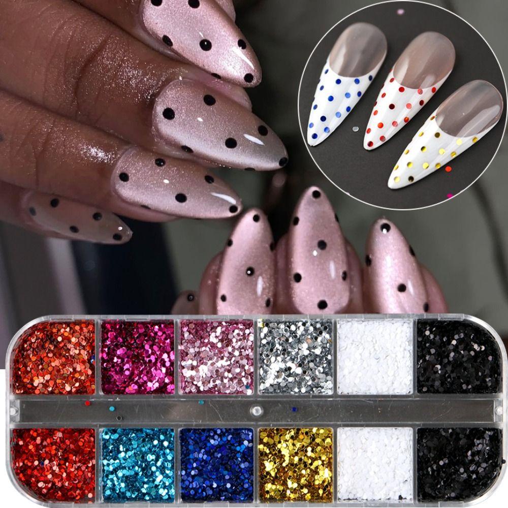 Y2K Cute Nail Flakes Kawaii Nail Charm Supplies 12 Grids Nail Sequins DIY