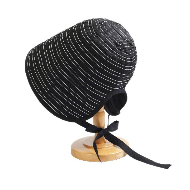 Ribbon Women Striped Fisherman Hat Wide Brim Foldable Summer Sun Hat Sun Protection Solid Color Sunshade Hat