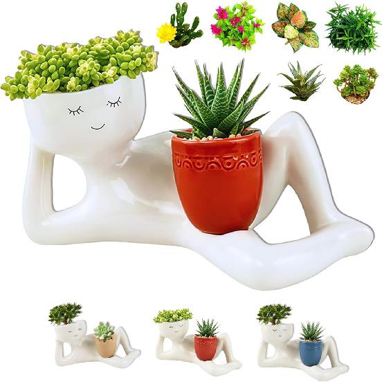 2025 NEW 3D Funny Lazy Guy Planter Pot Resin Succulent Resin Indoor Cute Character Smily Face Miniature Plant Cactus Outdoor Rocking Mini Man Little
