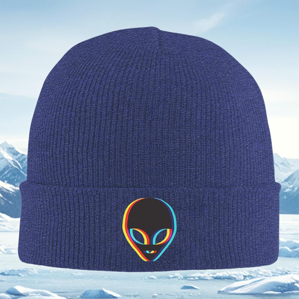 Alien face bright color design Men Women Unisex Knitted Hat Beanie Pullover Cap Winter Thermal Warm Christmas Outdoor Cycling Hi