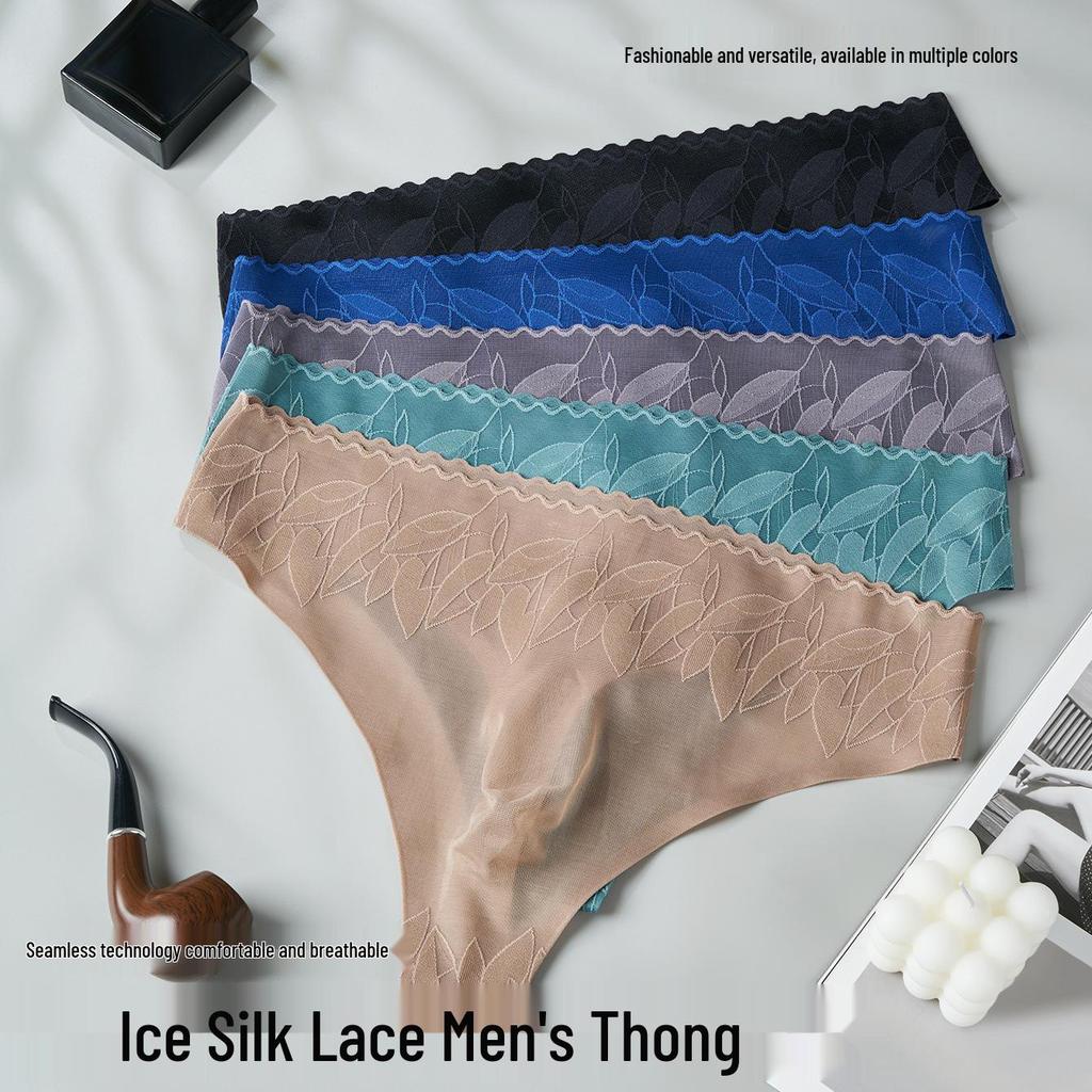 Herren Spitze Besatz 3D Pouch Low-Rise String Unterwäsche