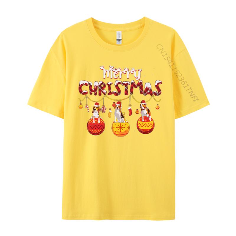 Beagle Dog Red Plaid Santa Merry Christmas Tshirt Print Casual Slim Fit Tshirt Top Graphic Tee Cotton