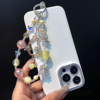 Dopamine Beaded Phone Chain High-End Alloy Butterfly Flower Phone Chain Creative Crystal Bead Wrist Strap