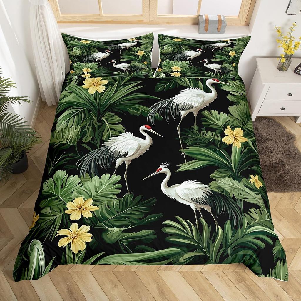 Crane Duvet Cover Twin King Traditional Chinese Style Painting Quilt Cover Chrysanthemum Flower Floral Bedding Set For Dorm Room