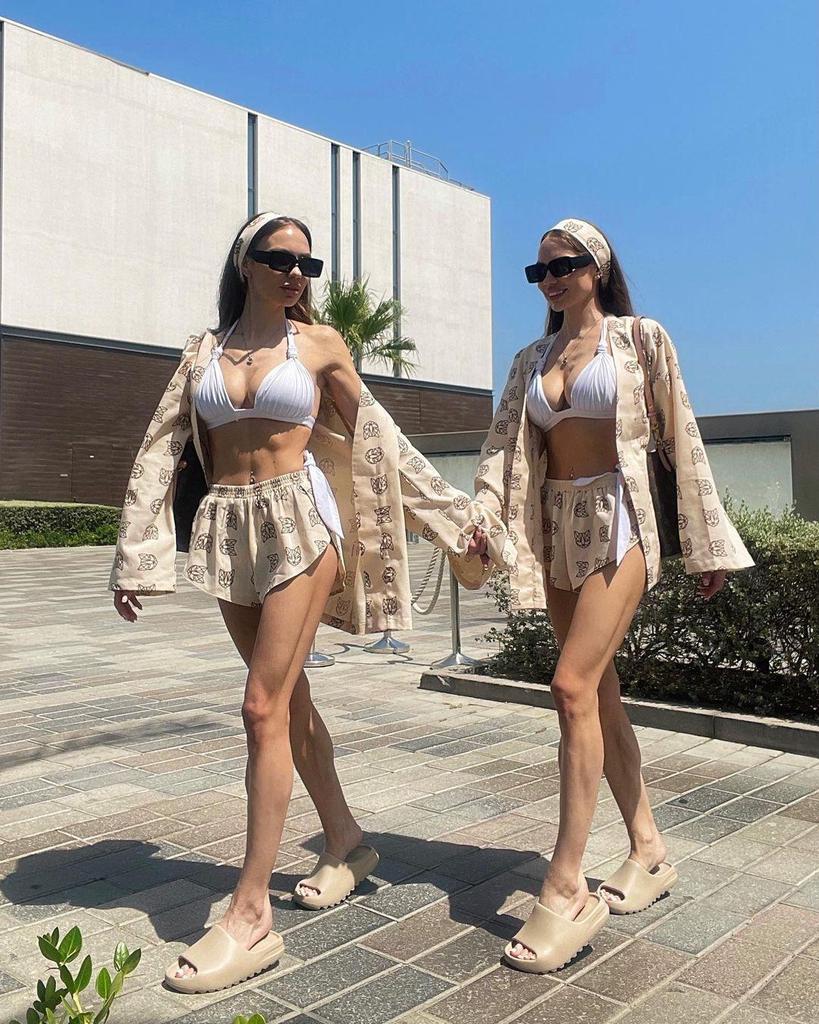 2024 Women's Loose Long-Sleeve Print Pajamas & High-Waisted Shorts Set