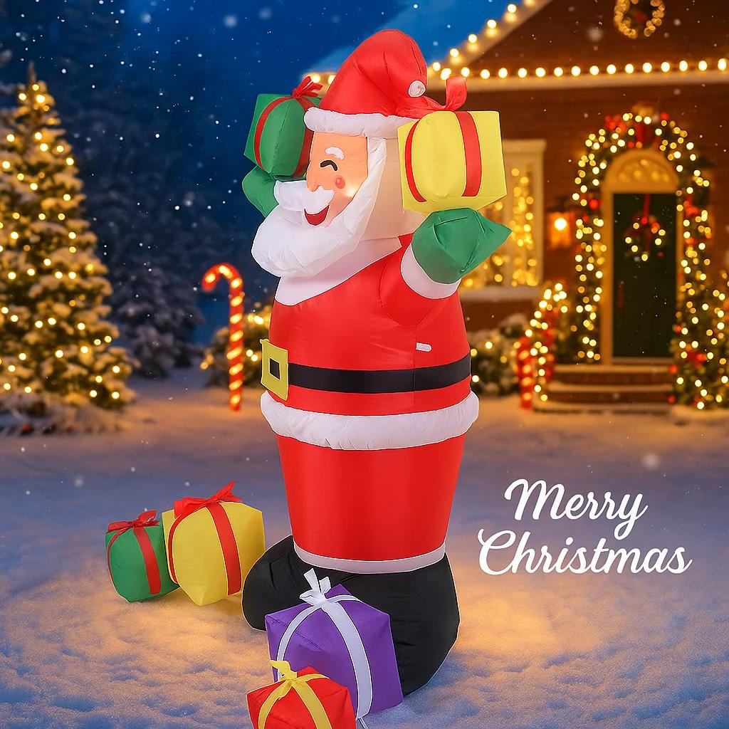 4.92FT Yard Party Decoration Inflatable Gift Box Santa Toy LED Light Xmas Home Decor Ornaments Supplies Christmas Holiday Gift