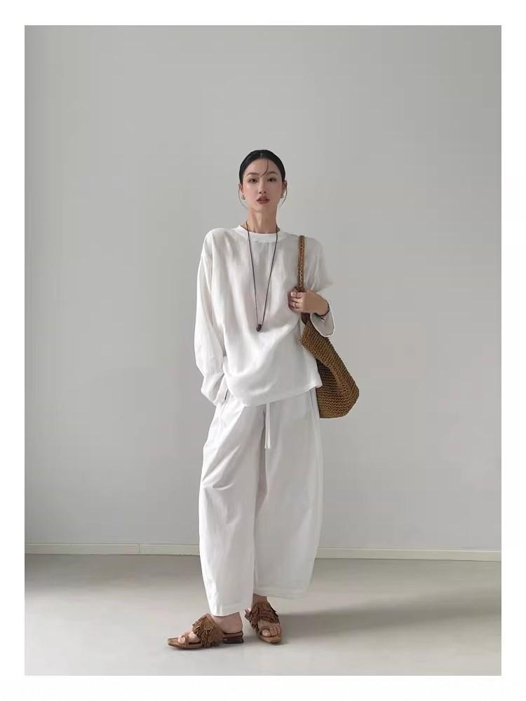 Haut décontracté à manches longues en chanvre blanc Tencel lin pour femme Rain Dew