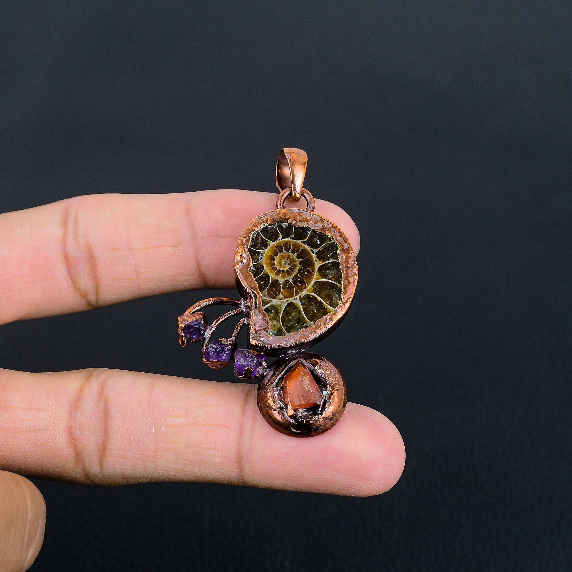 

Ammonite Jewelry, Copper Electroformed Pendant Handmade Gemstone Jewelry, Gifts For Wife Brand New Pendant 2.77 Inches