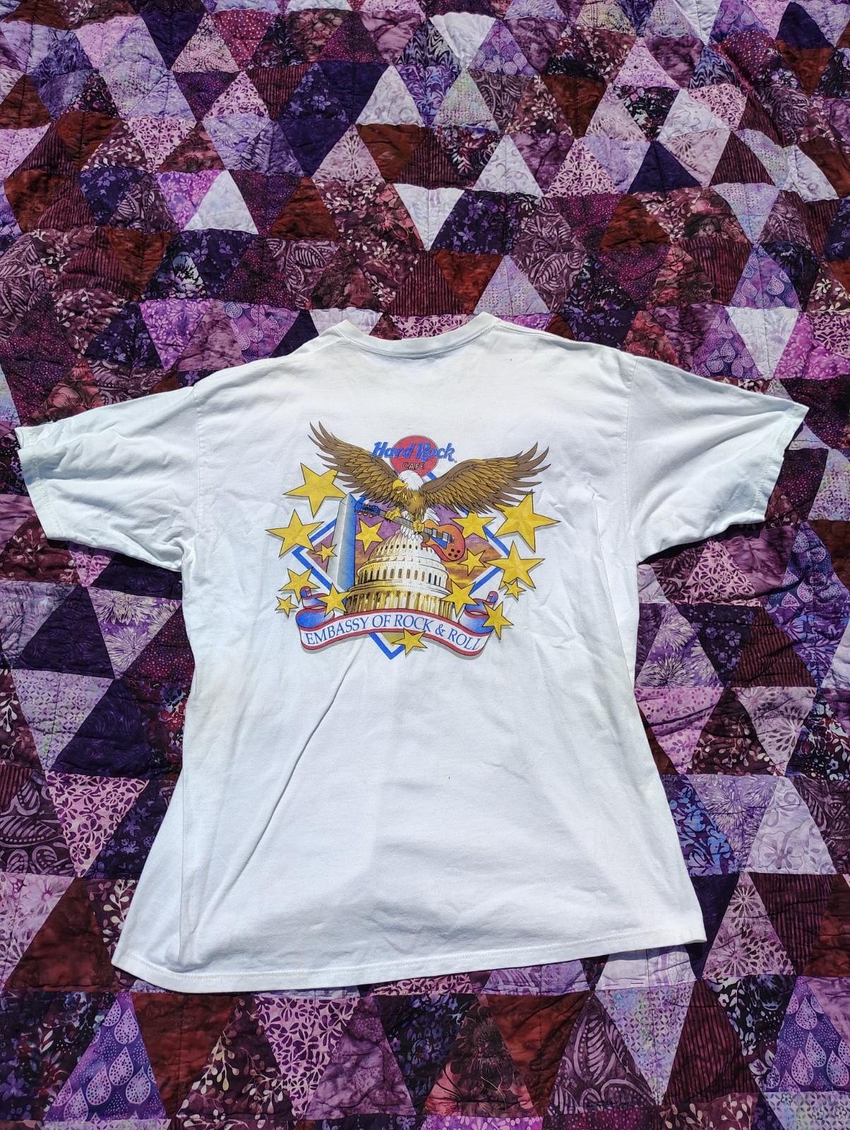 Vintage 90s Hard Rock Cafe Washington DC Shirt Size XL White EagleSingle Stitch S