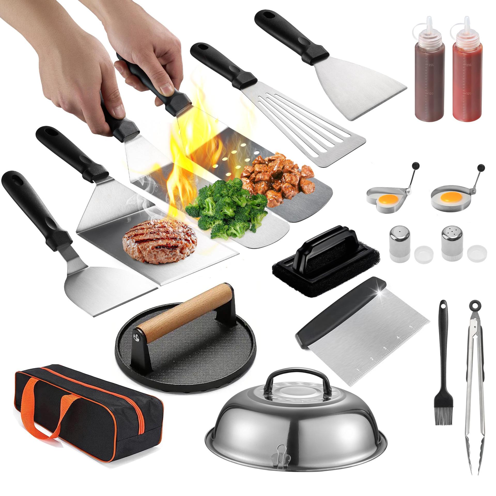 

Набор инструментов для барбекю на открытом воздухе, 19 предметов, из нержавеющей стали, лопатка для гриля, лопатка для жарки, портативный