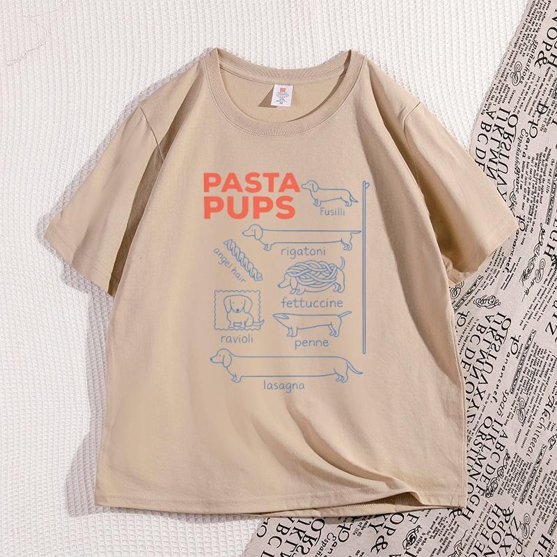 T-shirt Pasta Pups Donna Unisex Divertente Dachshund Magliette Cibo Italiano Manica Corta T-shirt Casual Girocollo Manica Corta
