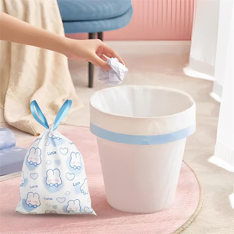 Çöp Torbaları İpli 100'lü Paket Küçük Çöp Torbaları Çizgi Film Tavşan Desenli Kalınlaştırılmış İpli Torbalar Banyo Çöp Torbaları