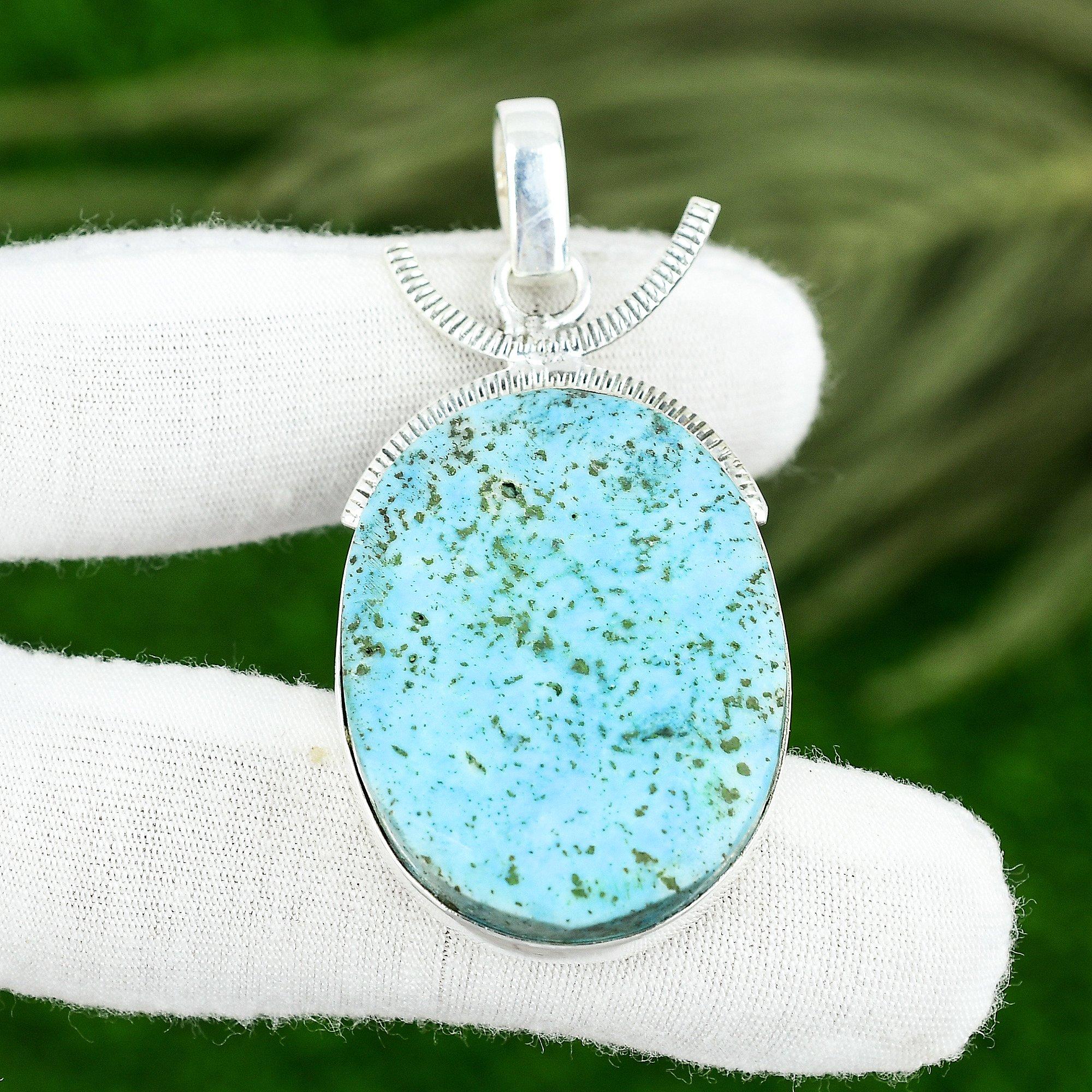Natural Tibetan Turquoise Gemstone Jewelry 925 Sterling Silver Pendant For Girls