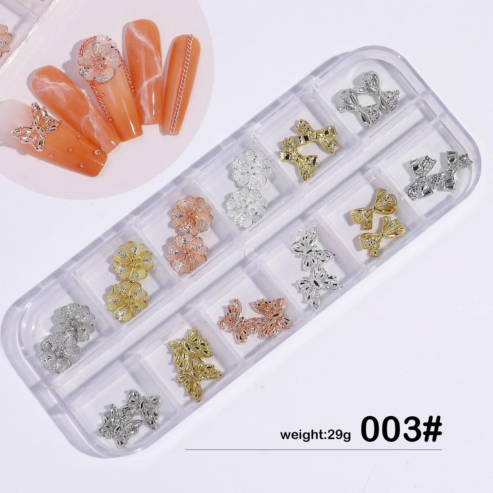 

12 ячеек/коробка Сплав Циркон Дизайн бабочки Украшение Стразы для ногтей Цветок/Бантик/Мишка Украшения для нейл-арта Маникюрные аксессуары