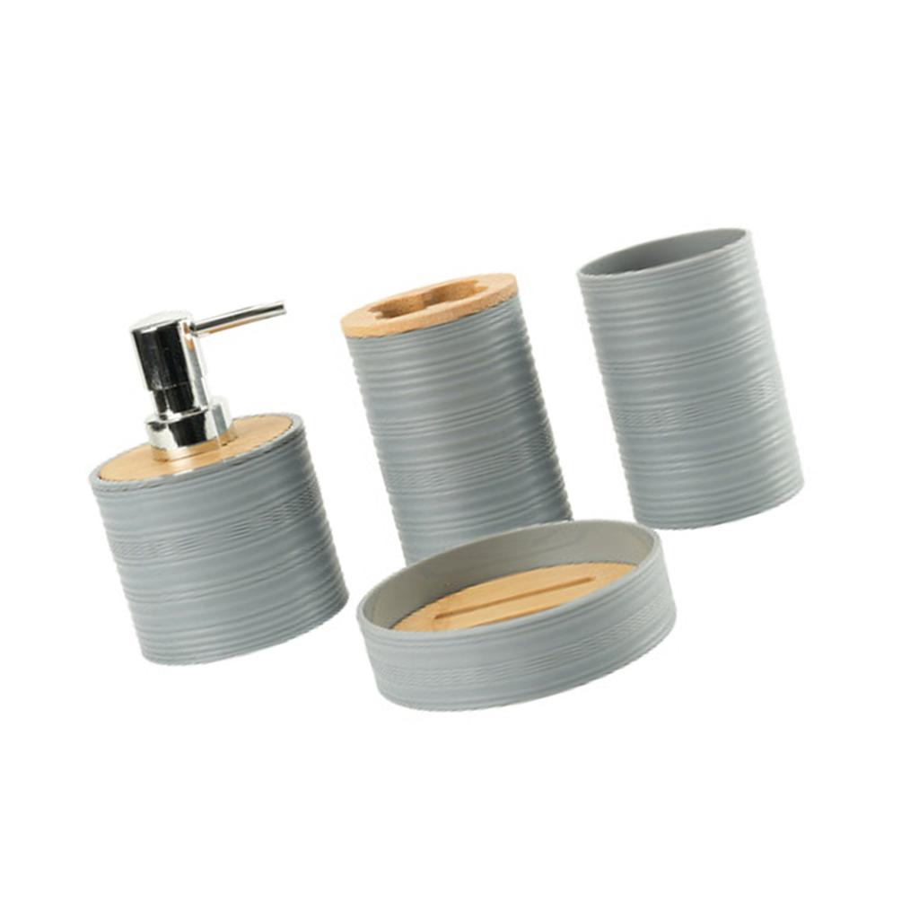 4 Piece Bathroom Storage Set No Metal Organizers With Textured Bamboos Lid For Vanities Countertop