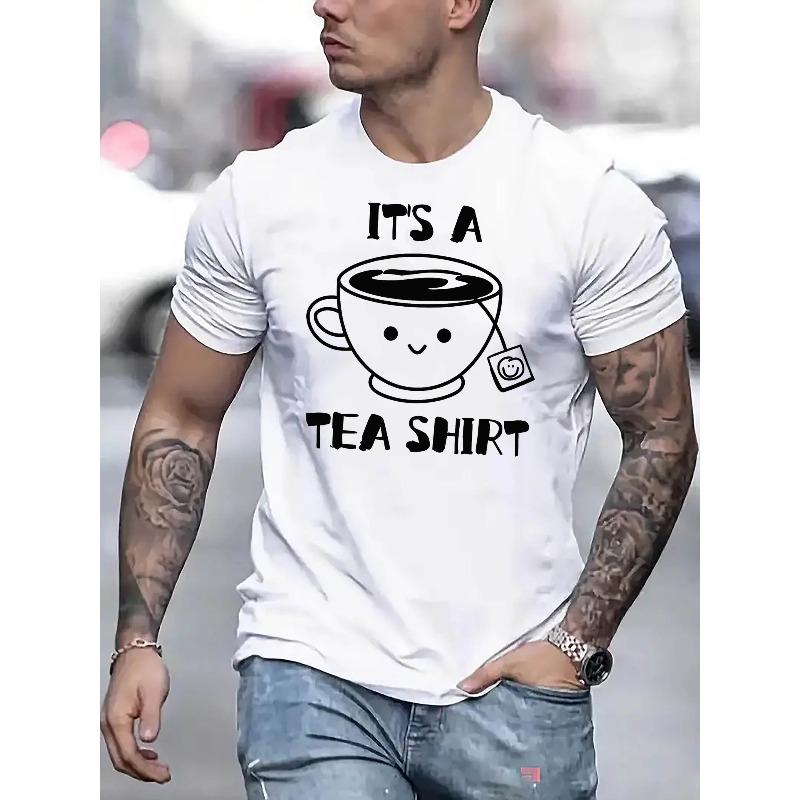 

Men s Casual Short Sleeve T-Shirt with It s a Tea Shirt Graphic Print - Summer Tee,Breathable Round Neck Top for Camping & Vacation,Machine Washable S белый